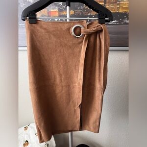 Express Tan Midi Skirt with Ring Detail